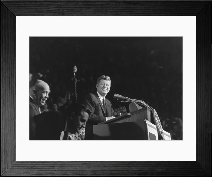Framed Print : President Kennedy speaks at Bean Feed on Oct. 6, 1962