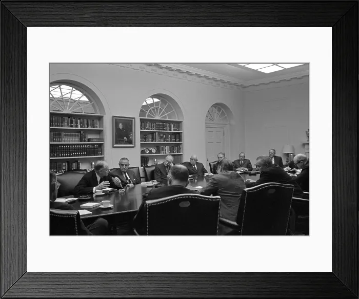 Framed Print : President Lyndon Johnson meets with The Wise Men, a group of senior politicians and military foreign policy advisors