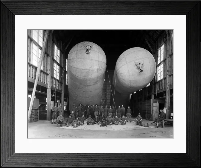 Framed Print : Three 5, 000 cubic feet observation balloons in hangar at Fort Sill, Oklahoma. World War I. May 1, 1918