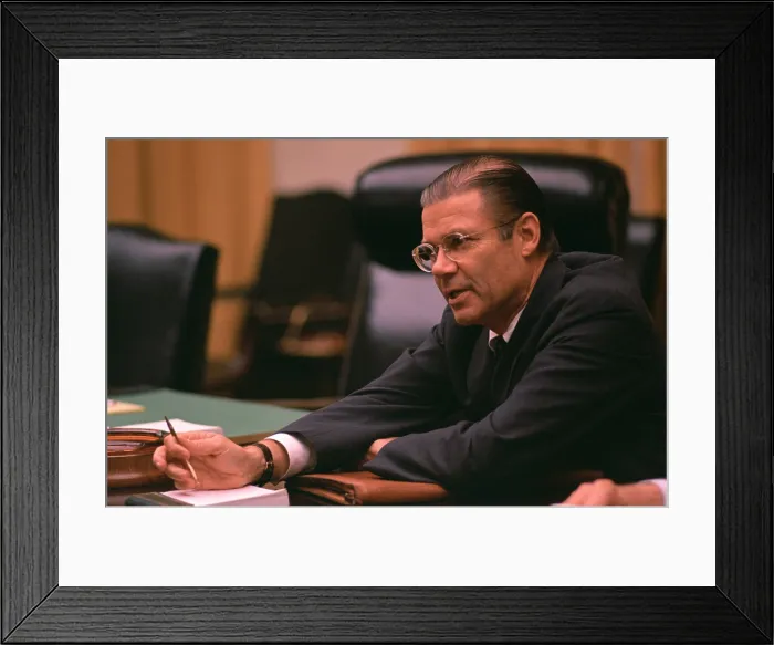 Framed Print : Defense Secretary Robert McNamara speaking in a Cabinet meeting. Nov. 28, 1967