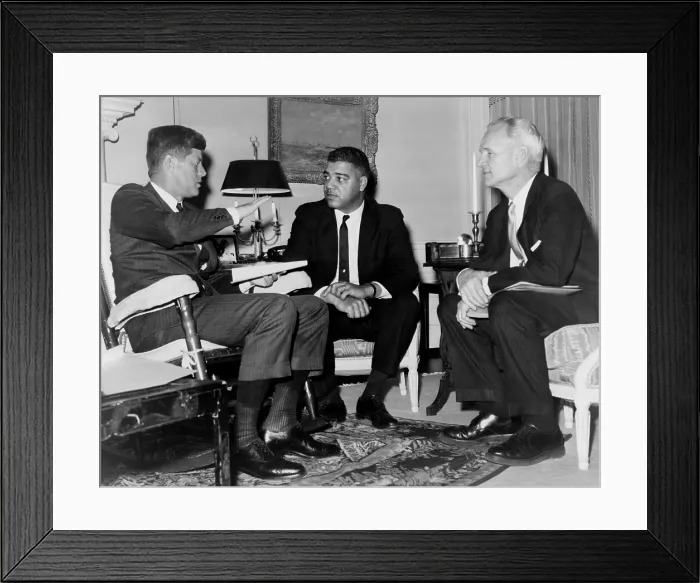 Framed Print : President Kennedy meets with National Urban League Executive Director, Whitney Young, Jr. and Henry Steeger, president of the League. Jan 23, 1962