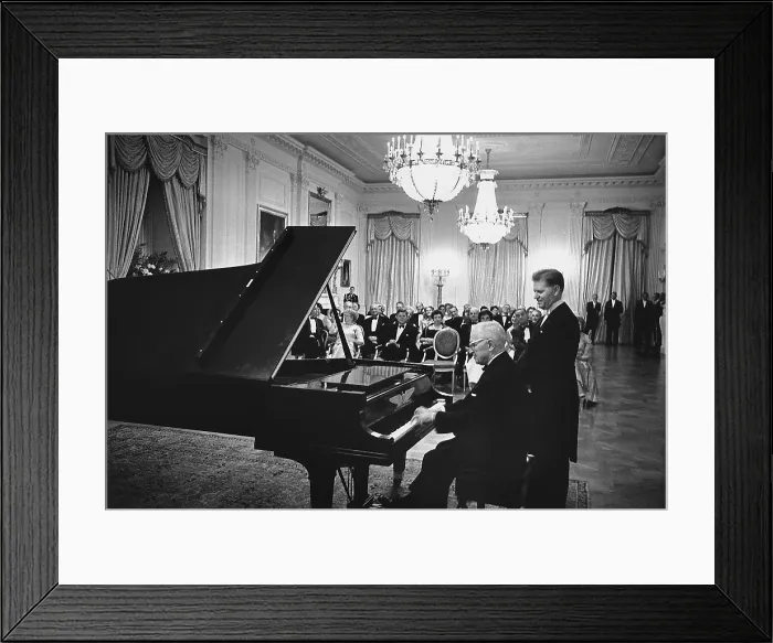 Framed Print : Former President Truman plays the White House piano in the East Room as master pianist Eugene List awaits his turn Framed Print : Former President Truman plays the White House piano in the East Room as master pianist Eugene List awaits his turn