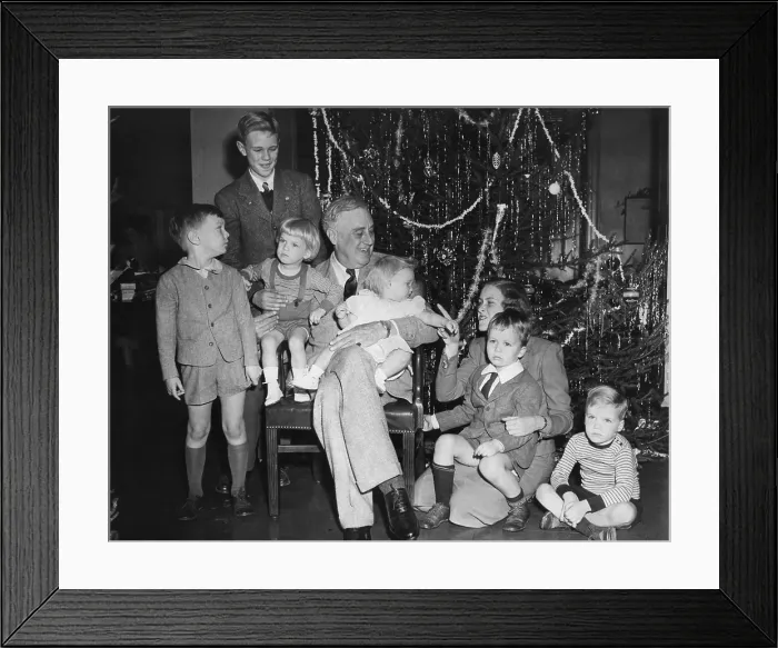 Framed Print : President Roosevelt celebrates Christmas with six of his grandchildren. 1943