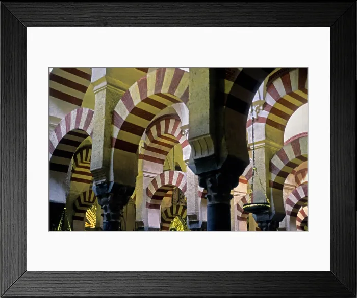 Framed Print : SPAIN. Cordoba. Mezquita (Mosque). Interior of the Mosque Cathedral. Details of the arches. Expanding of Almanzor. Hispano-Moresque art. Caliphate period