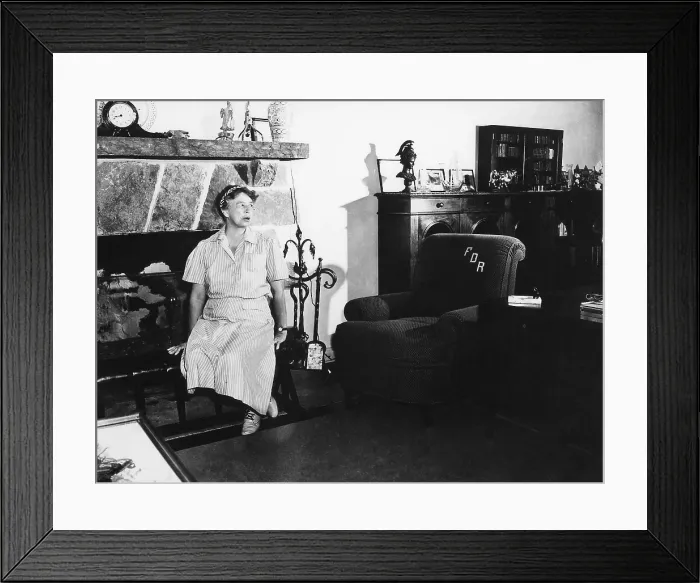 Framed Print : Eleanor Roosevelt at Top Cottage in Hyde Park, New York. 1942. It was a private retreat designed by and for Franklin Roosevelt, and provided wheelchair accessibility Framed Print : Eleanor Roosevelt at Top Cottage in Hyde Park, New York. 1942. It was a private retreat designed by and for Franklin Roosevelt, and provided wheelchair accessibility