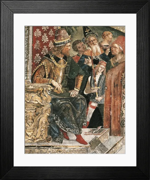 Framed Print : Discussion of Catherine of Alexandria with the philosophers. Detail of Maxentius, western roman emperor (303-312). Borgia Apartment. St Catherine's Disputation. 1492-1494