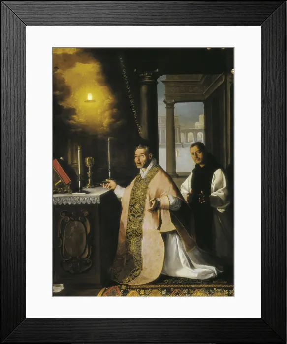 Framed Print : ZURBARAN, Francisco de (1598-1664). The Mass of Fray Pedro de Cabanuelas. 1638. SPAIN. Guadalupe. Royal Monastery of Our Lady of Guadalupe. Baroque art. Oil on canvas. - P