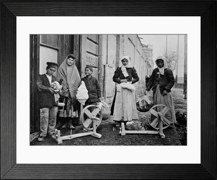 Framed Print : Armenian women and boys with spinning wheels and cotton. Ca. 1915-21. This is possibly a refugee family receiving tools to make a living in Yerevan, Armenia. (BSLOC_2013_5_31) Framed Print : Armenian women and boys with spinning wheels and cotton. Ca. 1915-21. This is possibly a refugee family receiving tools to make a living in Yerevan, Armenia. (BSLOC_2013_5_31)