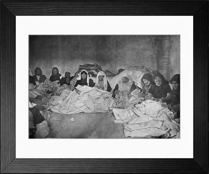 Framed Print : Armenian women sewing covers for blankets. Yerevan. Ca. 1915-1922