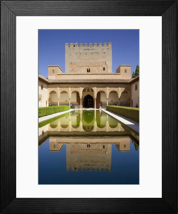 Framed Print : Alhambra. SPAIN. Granada. Alhambra. Nazari Palace. Comares Palace. Court of the Myrtles. Hispano-Moresque art. Nasrid dynasty. Architecture