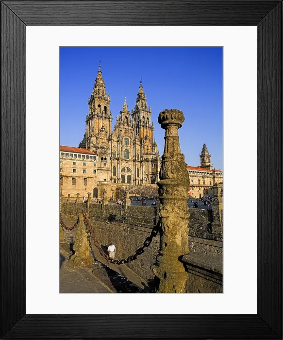 Framed Print : SPAIN. Santiago de Compostela. Cathedral of Santiago de Compostela. Cathedral facade from Plaza do Obradoiro. Baroque art