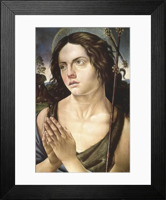 Framed Print : BOTTICELLI, Alessandro di Mariano dei Filipepi, also called Sandro (1445-1510). Saint John the Baptist. ca. 1485. Renaissance art. Quattrocento. Oil. SPAIN. Barcelona