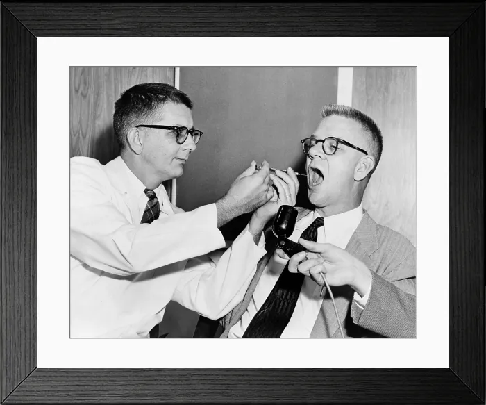 Framed Print : Dr. Harry L. Williams squirts LSD from a syringe into the mouth of Carl Curt Pfeiffer, M.D. Ph.D. (1908-1988) at Emory University in Atlanta, Georgia, 1955. Dr Framed Print : Dr. Harry L. Williams squirts LSD from a syringe into the mouth of Carl Curt Pfeiffer, M.D. Ph.D. (1908-1988) at Emory University in Atlanta, Georgia, 1955. Dr