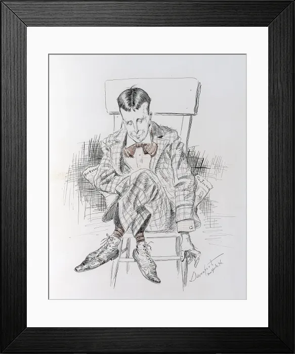 Framed Print : William Randolph Hearst, seated with legs crossed, left shoe labeled 'The Examiner' and right shoe labeled 'The Journal'