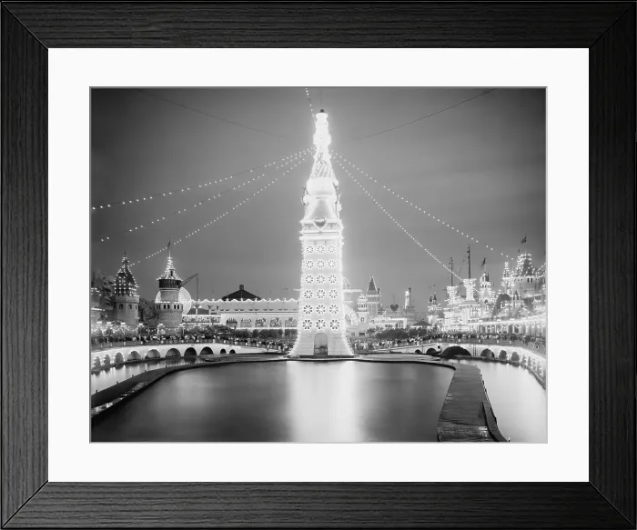 Framed Print : Thousands of electric lamps blaze on the Electric Tower at night, Luna Park, Coney Island, an amusement park in Brooklyn in 1903 when electric lights were still a novelty Framed Print : Thousands of electric lamps blaze on the Electric Tower at night, Luna Park, Coney Island, an amusement park in Brooklyn in 1903 when electric lights were still a novelty