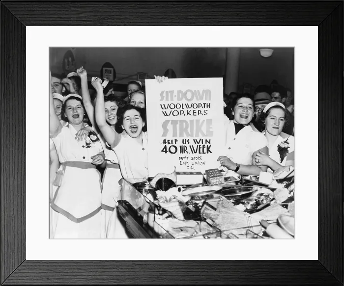 Framed Print : Striking women employees of Woolworth's demand a 40 hour work week in New York City, 1937
