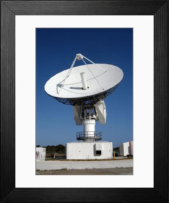 Framed Print : 50-foot dish antenna at Kennedy Space Center in 2006, is a radar antenna used to track space vehicles and rockets