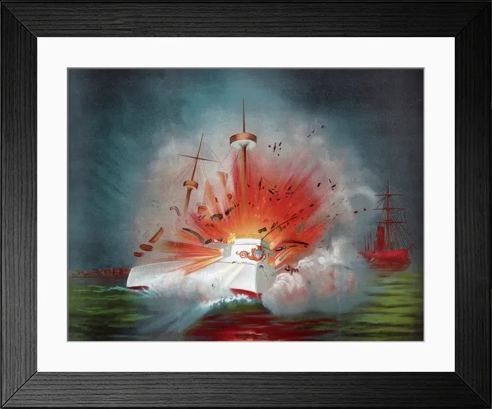 Framed Print : The Spanish American War, the destruction of the battleship Maine in Havana harbor, February 15, 1898