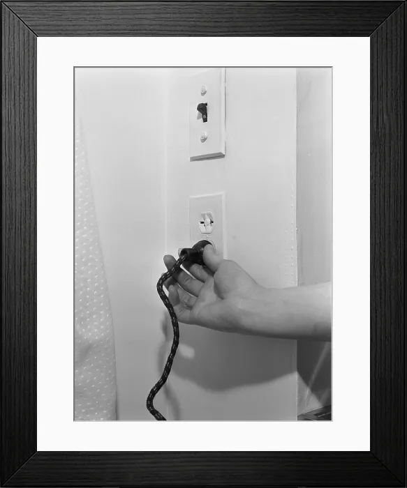 Framed Print : Electrical outlets in an American home during World War II Framed Print : Electrical outlets in an American home during World War II