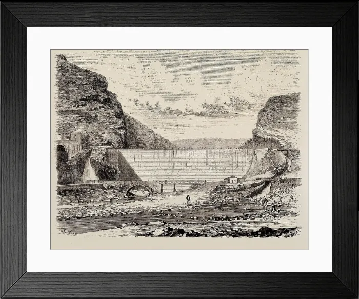 Framed Print : Water being carried out to Madrid. Ponton de la Oliva's dam. Engraving. SPAIN. Madrid. National Library. - P. Rotger / Iberfoto / Everett Collection (166561)**US SALES ONLY**