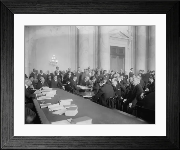 Framed Print : Harry F. Sinclair (1876-1956), at mid right, bent forward, with glasses, and Senator Thomas Walsh (far left, behind table) Framed Print : Harry F. Sinclair (1876-1956), at mid right, bent forward, with glasses, and Senator Thomas Walsh (far left, behind table)