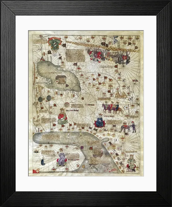 Framed Print : CRESQUES, Jafuda (1350-1410); CRESQUES, Abraham ( -1381). Catalan Atlas. 1375. Fifth Leaf. Map of Delli Framed Print : CRESQUES, Jafuda (1350-1410); CRESQUES, Abraham ( -1381). Catalan Atlas. 1375. Fifth Leaf. Map of Delli