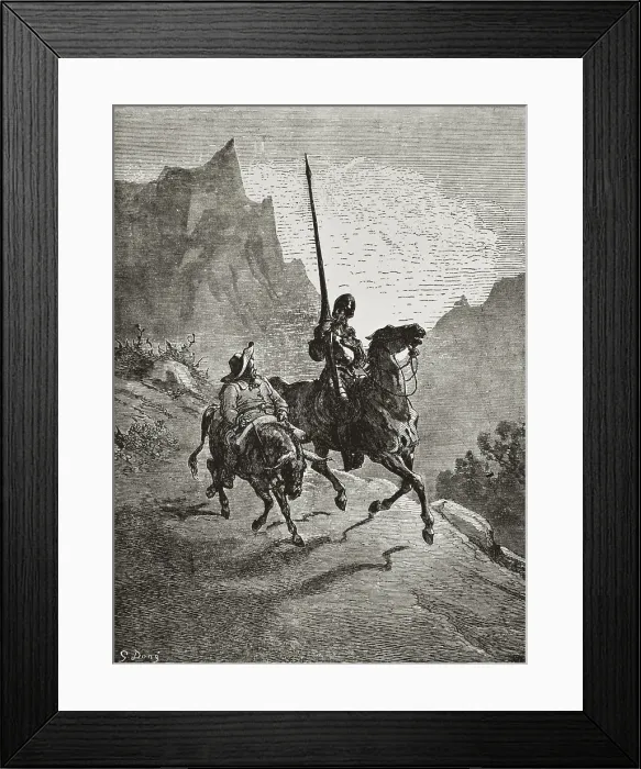 Framed Print : CERVANTES SAAVEDRA, Miguel de (1547-1616); Dore, Paul Gustave (1832-1883). Don Quixote. 1863. Don Quixote with Sancho Panza. Etching. SPAIN. Madrid. National Library