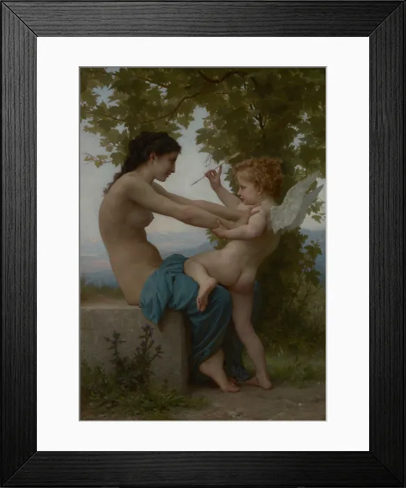 Framed Print : A Young Girl Defending Herself against Eros, by William Adolphe Bouguereau, 1880, French painting, oil on canvas