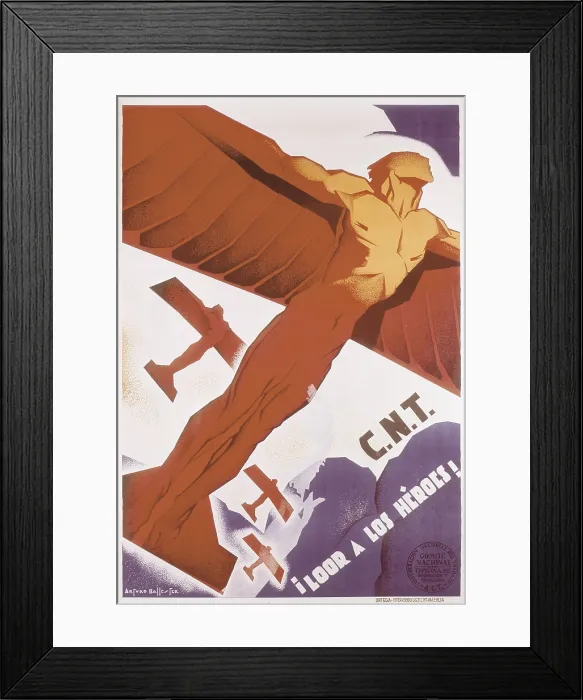 Framed Print : Spnaish Civil War (1936-1939). 'Loor for heroes'. Poster by Arturo Ballester edited by CNT. - J. Bedmar / Iberfoto / Everett Collection (541290)**US SALES ONLY**