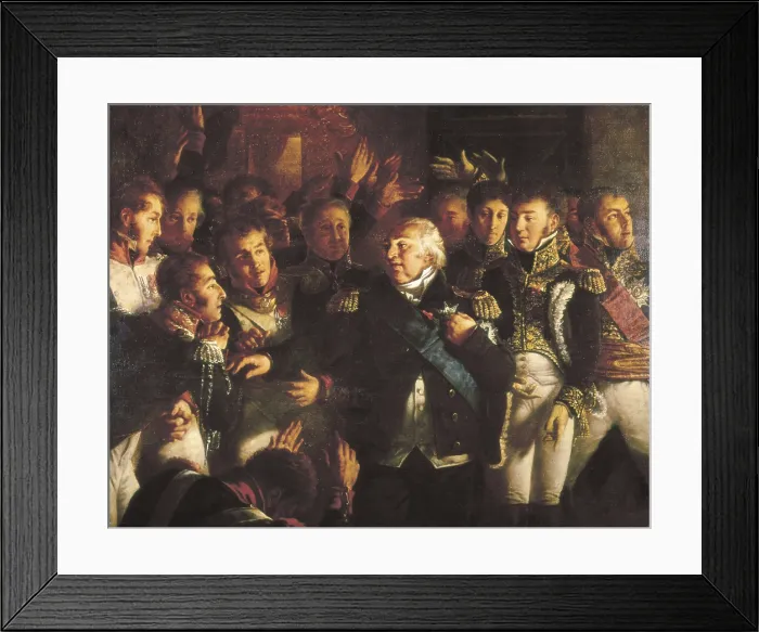Framed Print : Farewell of Louis XVIII in the Tuileries Palace on the night of March 20, 1815. Work of 1817. Central detail