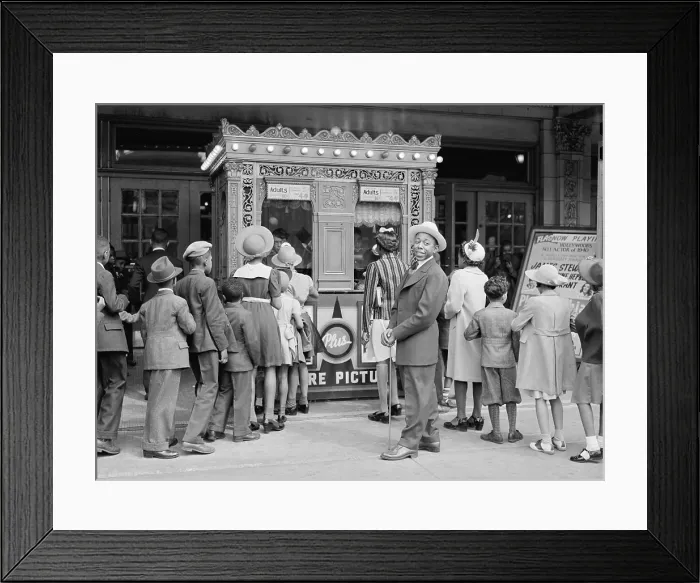 Framed Print : African American young people in fashionable suites and dresses, stand in line for tickets to the movie, THE PHILADELPHIA STORY. Chicago, 1941