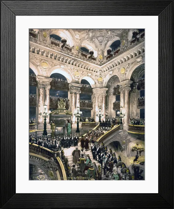 Framed Print : The grand staircase of the Paris Opera House as the notables enter with an honor guard its inauguration in 1875 Framed Print : The grand staircase of the Paris Opera House as the notables enter with an honor guard its inauguration in 1875
