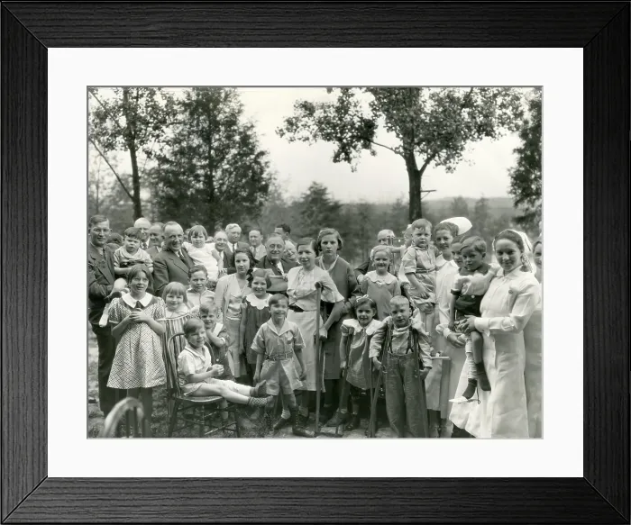 Framed Print : President Franklin Roosevelt, visits crippled children in West Virginia. 1935