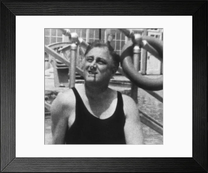 Framed Print : Franklin Roosevelt in a swimsuit at Warm Springs, Georgia. 1930. FDR was then Governor of New York State. (BSLOC_2013_5_61)