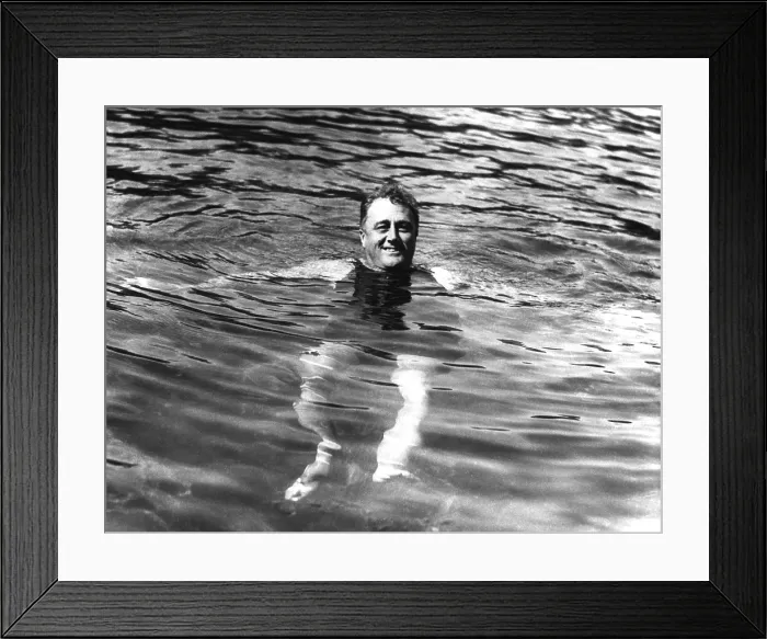 Framed Print : Gov. Franklin Roosevelt swimming in Warm Springs, Georgia. 1929. FDR was in his first year as Governor of New York State. (BSLOC_2013_5_59)