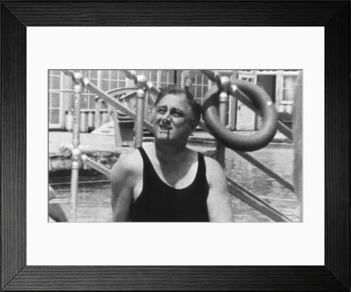 Framed Print : Franklin Roosevelt in a swimsuit at Warm Springs, Georgia. 1930. FDR was then Governor of New York State. (BSLOC_2013_5_60) Framed Print : Franklin Roosevelt in a swimsuit at Warm Springs, Georgia. 1930. FDR was then Governor of New York State. (BSLOC_2013_5_60)