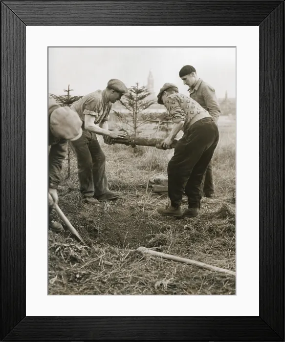 Framed Print : French workers unearthing WWI explosives from the French Frontier zone in 1936