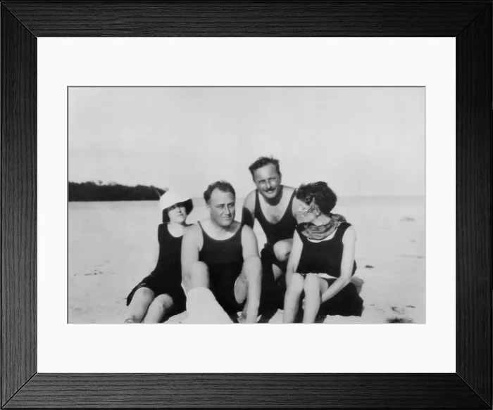 Framed Print : Franklin Roosevelt and Missy Lehand in Florida in 1924. With them is Dutchess County bird watching authority, Maunsell Crosby, and Frances de Rham (Mrs. Henry). (BSLOC_2013_5_54)