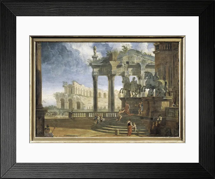 Framed Print : Rome: Entrance into the Campidoglio Palace with the Statues of the Dioskouroi. 18th c. Italian anonymous of the Pannini's school. Oil on canvas. ITALY. Turin