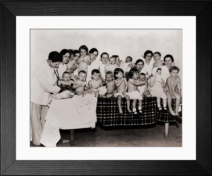 Framed Print : Fourteen infants waiting to be examined by Dr. L. Sherman in a Better Babies Contest of 1931. The babies were compared to standards for normal child development Framed Print : Fourteen infants waiting to be examined by Dr. L. Sherman in a Better Babies Contest of 1931. The babies were compared to standards for normal child development