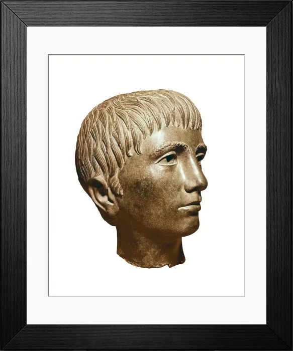 Framed Print : Head of young boy. 3rd BC. Etruscan art. Sculpture on bronze. ITALY. Florence. National Museum of Archaeology. - BeBa / Iberfoto / Everett Collection (494756)**US SALES ONLY**