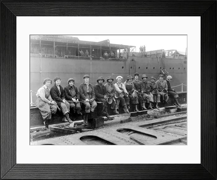 Framed Print : Women Rivet Heaters and Passers who work ship building at the Puget Sound Navy Yard. Washington. World War I. May 29, 1919 Framed Print : Women Rivet Heaters and Passers who work ship building at the Puget Sound Navy Yard. Washington. World War I. May 29, 1919