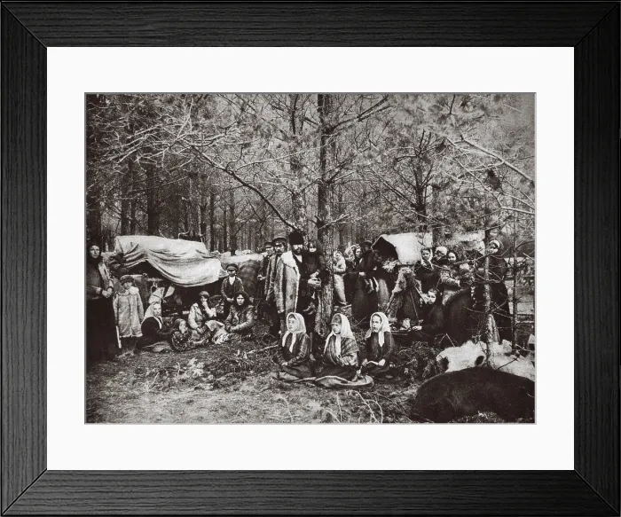 Framed Print : World War 1. Polish refugees families camping in the woods after fleeing the invading Germans. Ca. 1915 Framed Print : World War 1. Polish refugees families camping in the woods after fleeing the invading Germans. Ca. 1915