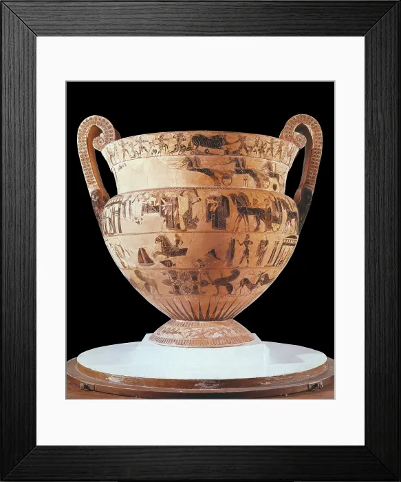 Framed Print : Franois Vase. 570 BC. Black-figure attic volute krater, executed by the potter Ergotimos and the painter Kleitias. Archaic Greek art. Ceramics. ITALY. Florence