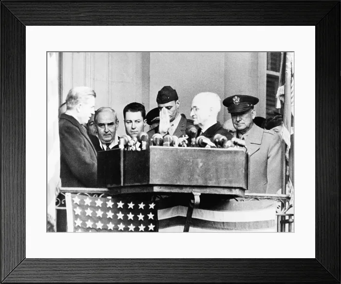 Framed Print : Harry S. Truman taking the oath of office as Vice President at the U.S. Capitol. At far left is the out-going Vice President Henry Wallace