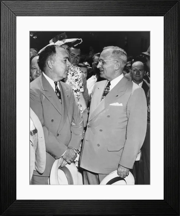 Framed Print : President Truman and James Pendergast, upon President Truman's arrival in Independence, Missouri in 1946