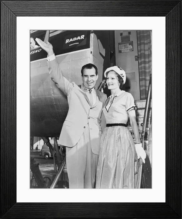 Framed Print : Vice President Richard Nixon, with wife Pat boarding an airplane in 1960