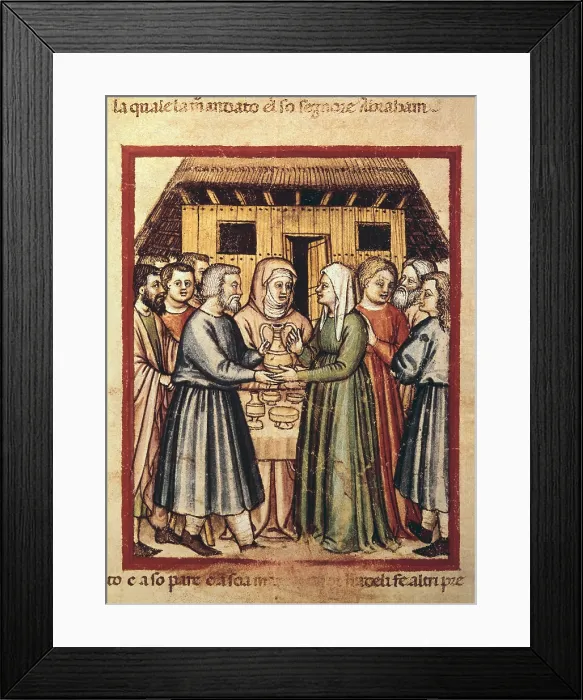 Framed Print : Bibbia istoriata padovana. 14th c. - 15th c. Book of Ruth. The Marriage of Boaz and Ruth. Renaissance art. Trecento. Miniature Painting. ITALY. Rovigo Framed Print : Bibbia istoriata padovana. 14th c. - 15th c. Book of Ruth. The Marriage of Boaz and Ruth. Renaissance art. Trecento. Miniature Painting. ITALY. Rovigo