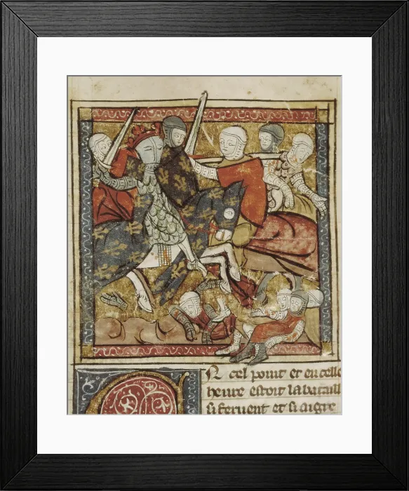 Framed Print : Great Chronicles of France (14th c.). Battle in which Count Ferran was taken prisoner. Gothic art. Miniature Painting. FRANCE. Castres. Goya Museum
