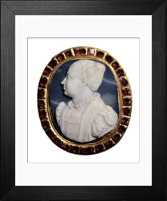 Framed Print : CATHERINE de Medicis (1519-1589). Queen of France (1547-1559), wife of Henry II. Cameo with the image of Catherine de Medicis. Jewelry. ITALY. Florence